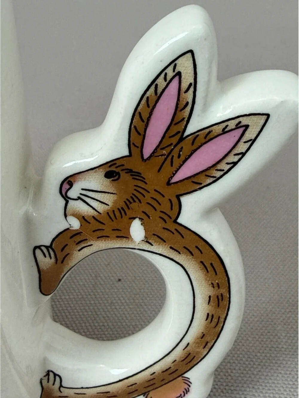 Vintage Bunny Rabbit Figural Handle Coffee Mug Easter Couple Nursery Ceramic Cup